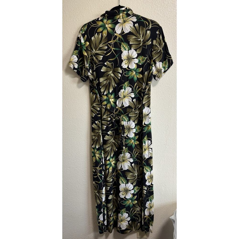 Vintage Floral Maxi Dress Button Front Tropical Hawaiian 90’s Notations Size L - Picture 3 of 10
